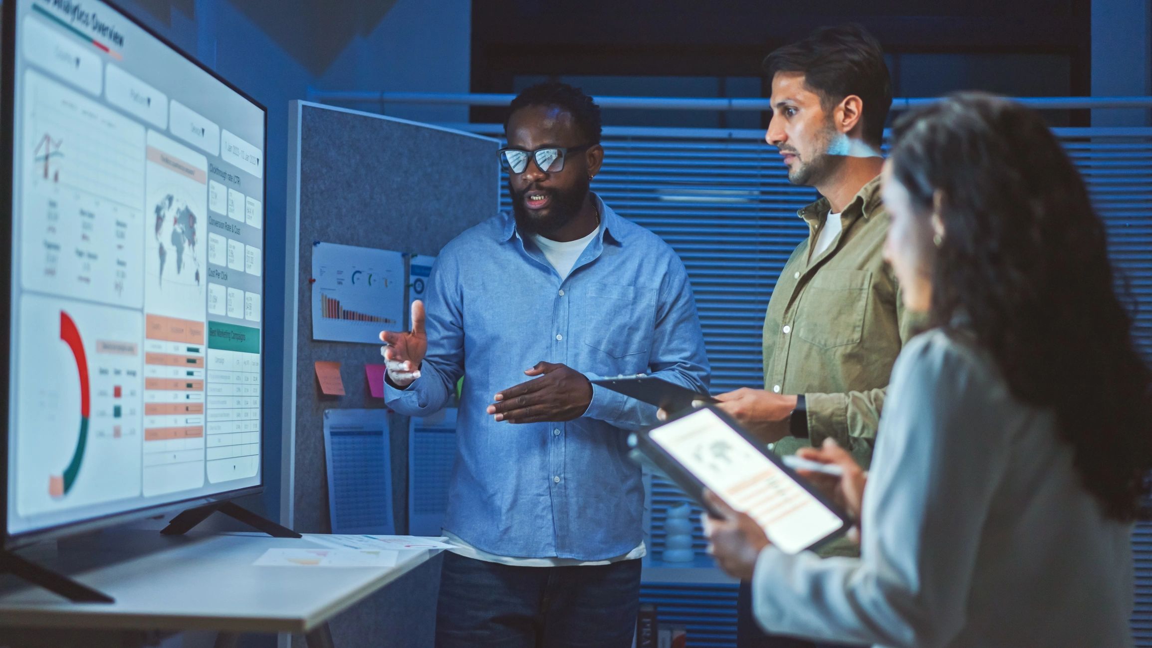 Digital marketing team collaborating in modern office